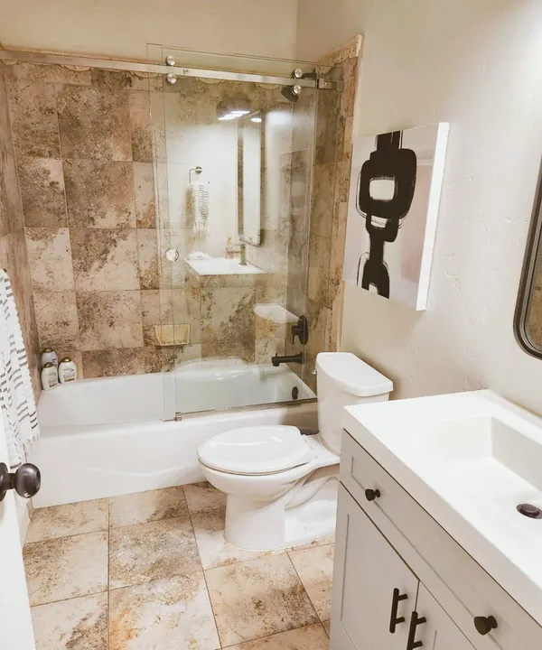 Stone surfaces and a polished vanity